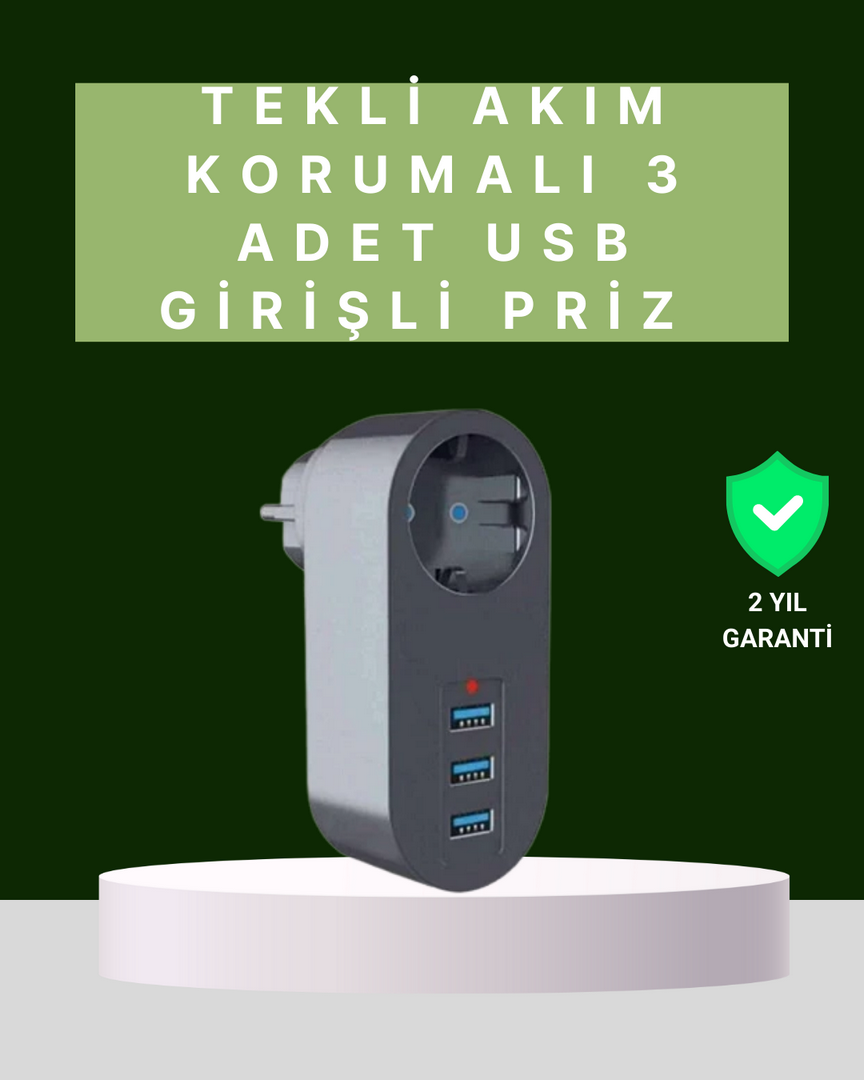 1243906_1-12.png Termal Akım Korumalı 3 USB'li Güvenli Priz – Akıllı Akım Dengeleme - Görsel 1