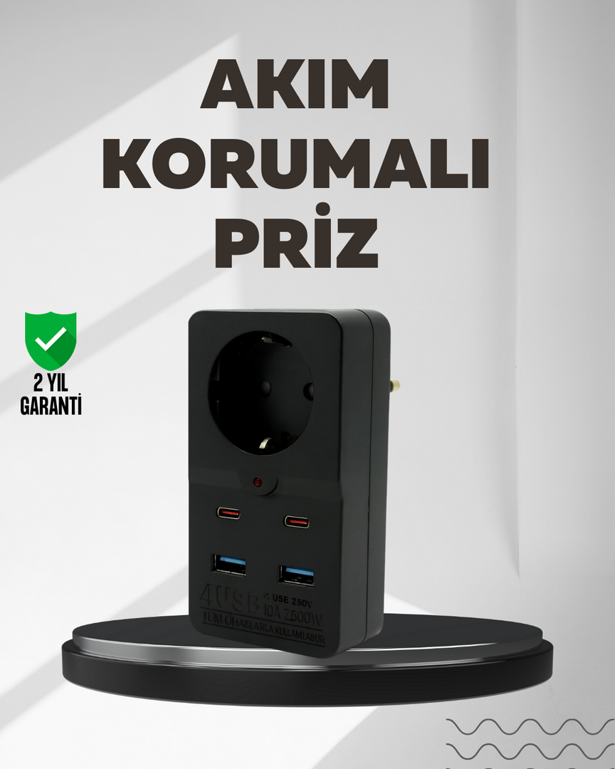1244427_5-40.png Tip Akım Koruma Prizi 10A 2500W USB Type C Destekli - Görsel 1