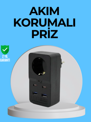Termal Korumalı Priz Otomatik Çocuk Kilidi 4 USB Type C