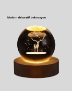 3D Lazer İşlemeli Geyik Kristal Küre Sıcak Işıklı Gece Aydınlatması - Görsel 3