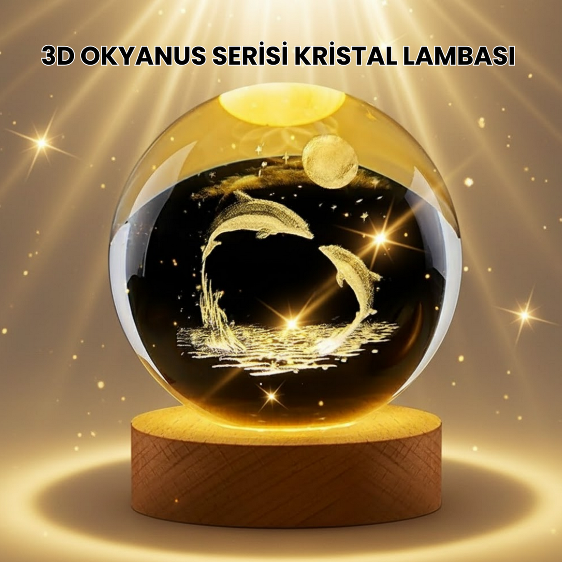 1246413_5-57.png Lazer İşlemeli Yunus Kristal Küre Sıcak Işıklı Ahşap Standlı - Görsel 1