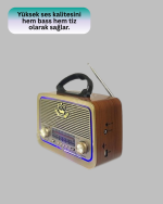 Taşınabilir Nostalji Radyo Bluetooth USB AUX Girişli - Görsel 2