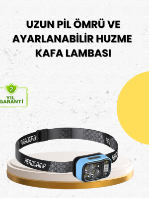Üç Renkli LED Kafa Feneri 53 Mod Güç Göstergeli Type C Şarjlı