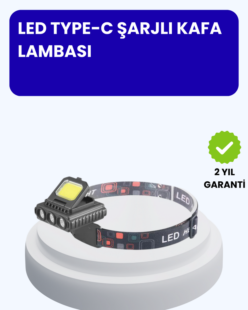 1247498_1-113.png 800 Lumen LED Kafa Lambası COB ve XPE Led Type C Şarjlı Ayarlanabilir - Görsel 1