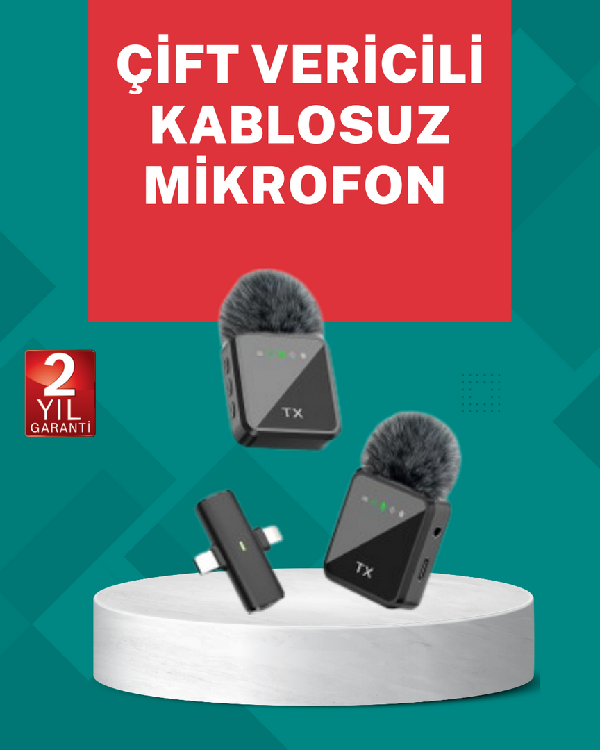 1247615_5-104.png Profesyonel Ses Kayıtları İçin 2’li Kablosuz Yaka Mikrofon Seti - Görsel 1