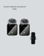 Canlı Yayın ve Video Çekimleri İçin Çiftli Kablosuz Yaka Mikrofon - Görsel 2