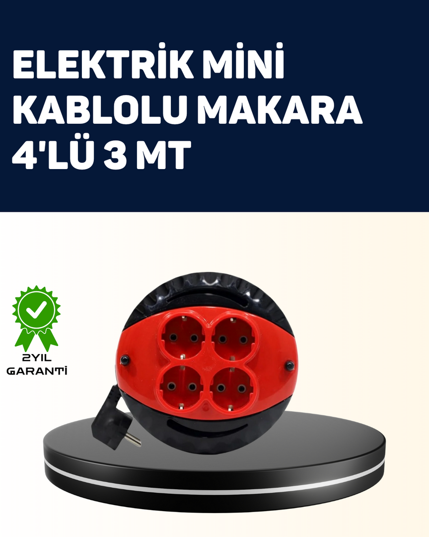 1248372_6-126.png Ev ve Ofis İçin 3 Metre Kablolu 4 Priz Makarası - Görsel 1