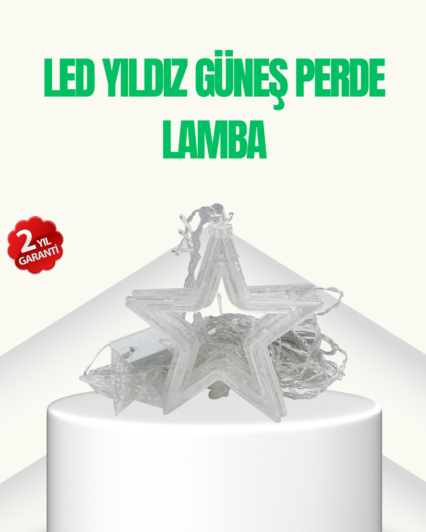 1248493_1-158.png Yıldız Figürlü Perde Peri Led 3x3 Metre Dekoratif Işık - Görsel 1