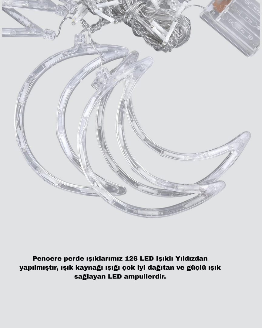 1248498_10-127.png Pilli Çalışan Yıldız Ay Perde Led Işık 2 Modlu Dekorasyon - Görsel 5