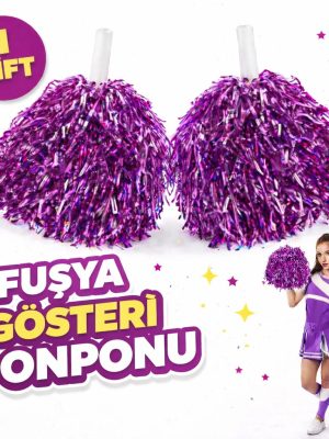 1 Çift ( 2 Adet ) Fuşya Renk 23 Nisan 19 Mayıs 29 Ekim Okul Gösteri Ponponları Ekstra Dolgun
