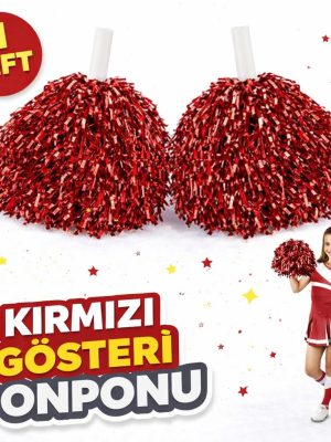 1 Çift ( 2 Adet ) Kırmızı Renk 23 Nisan 19 Mayıs 29 Ekim Okul Gösteri Ponponları Ekstra Dolgun