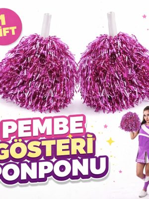 1 Çift ( 2 Adet ) Pembe Renk 23 Nisan 19 Mayıs 29 Ekim Okul Gösteri Ponponları Ekstra Dolgun