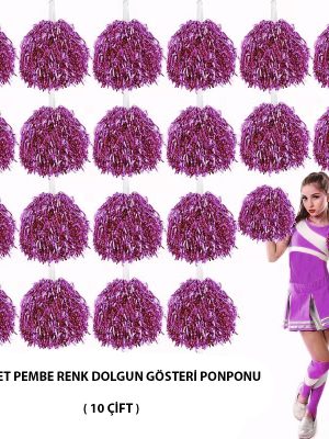 10 Çift ( 20 Adet ) Pembe Renk 23 Nisan 19 Mayıs 29 Ekim Okul Gösteri Ponponları