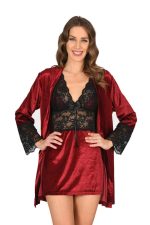 Bordo Kadife Sabahlık & Gecelik Takım 2' Li - 1445 - Beden S/M - Görsel 2