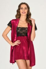 Fuşya Kadife Sabahlık & Gecelik Takım 2' Li - 1427 - Beden XL - Görsel 2