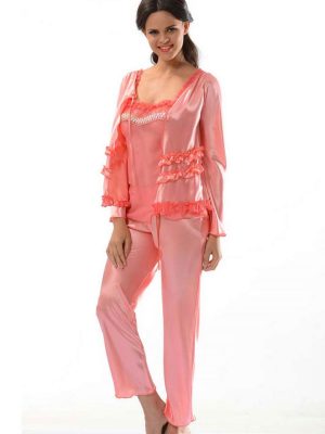 Nar Çiçeği Saten Pijama Takımı - 1413 - Beden L