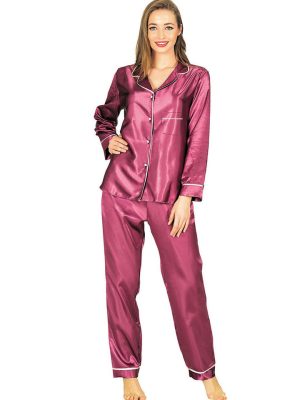 Mor Saten Pijama Takımı - 1613 - Beden L