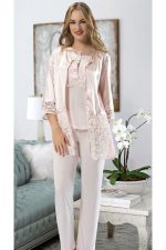 Pudra Penye Pijama Takımı - 1417 - Beden XL