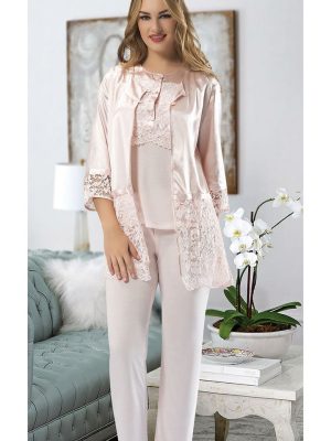 Pudra Penye Pijama Takımı - 1417 - Beden XL