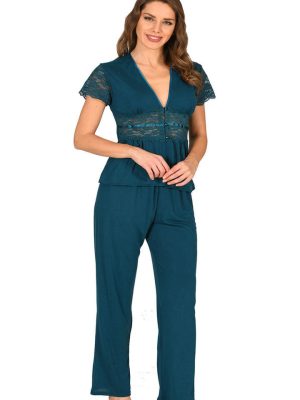 Petrol Yeşili Penye Pijama Takımı - 1633 - Beden L