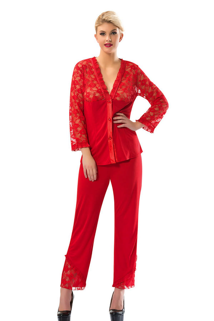 1001807_0010591_kirmizi-penye-pijama-takimi-1570.jpeg Kırmızı Penye Pijama Takımı - 1570 - Beden S - Görsel 1