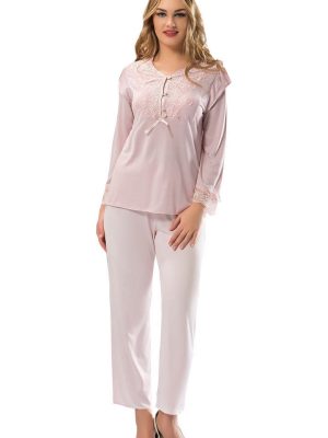 Ekru Penye Pijama Takımı - 1567 - Beden S/M