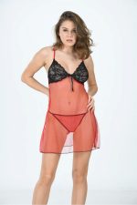 Kırmızı Tül Gecelik - 650 - Beden S/M - Görsel 3