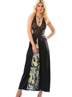 Siyah Dantelli Saten Gecelik - 086 - Beden L/XL