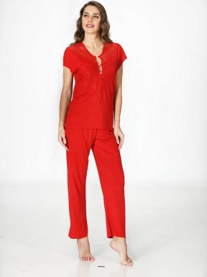 Kırmızı Penye Pijama Takımı - 1551 - Beden XL