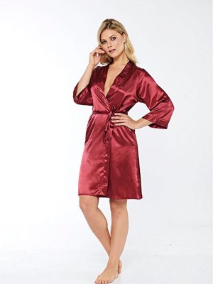 Bordo İpek Saten Sabahlık - 14004 - Beden XL