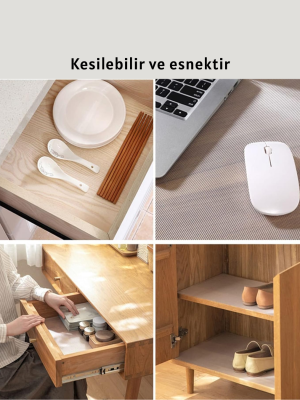 Şeffaf mutfak raflığı ve çekmece kaplaması kaydırmaz pvc