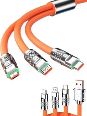 120W 3 İn 1 Uyumlu Silikon Şarj Kablosu Hızlı Şarj Kablosu