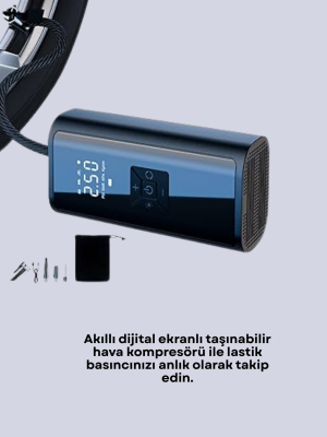 80W Kablosuz Dijital Ekranlı Taşınabilir Lastik Şişirme Pompası