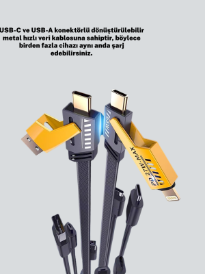 Yüksek Hızlı 65W Güç Çıkışlı Çoklu Cihaz Uyumlu Şarj Kablosu