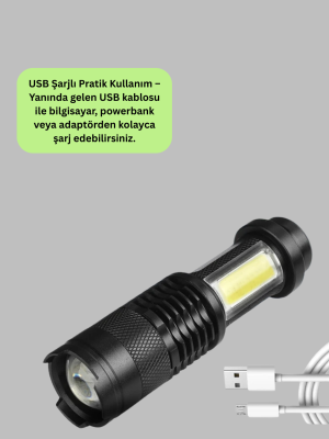 Şarjlı Mini LED El Feneri 2000 Lümen Su Geçirmez