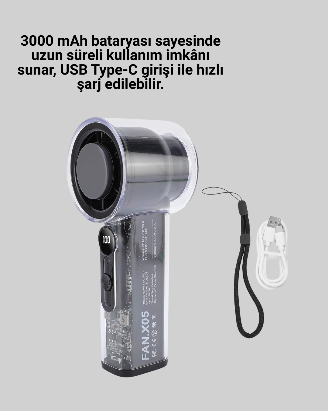 1210282_7-152.png Sessiz Çalışan Taşınabilir Fan | USB Şarjlı ve Kompakt Tasarım - Görsel 1