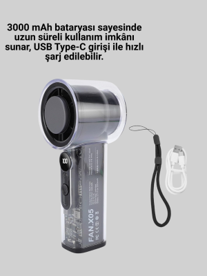 Dijital Ekranlı Şarjlı Mini Fan 100 Kademeli Hız Ayarı