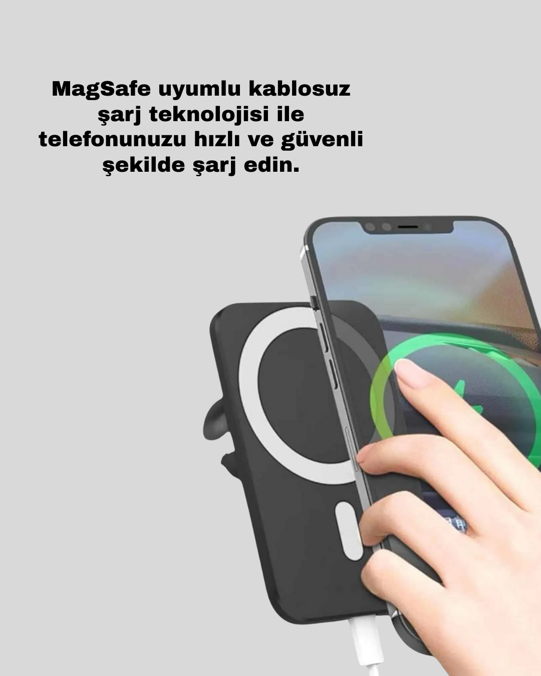 1210369_7-136.png 15W Kablosuz Şarj Destekli MagSafe Araç Tutucu Havalandırma Klipsli - Görsel 1