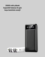 20.000mAh PD Powerbank LED Işık LCD Ekran Dahili Kablo Çoklu Giriş - Görsel 2