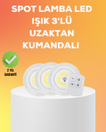 Çok Amaçlı Kullanım İçin Kablosuz Yapışkanlı 3 Lü Uzaktan Kumandalı Led Spot Lamba - Görsel 5
