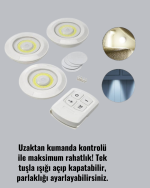 3 Lü Pilli Kablosuz Led Spot Lamba Seti Kumandalı Kolay Montaj Aydınlatma - Görsel 2