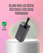 50.000 mAh Ultra Güçlü Powerbank 4 USB Çıkışlı, LED Dijital Göstergeli, Hızlı Şarj Destekli Taşınabilir Şarj Cihazı - Görsel 5