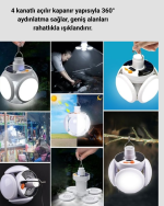 Güneş Enerjili Katlanabilir 5 Kanatlı Solar Bahçe Lambası - Görsel 2