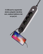 3 USB Portlu Üçlü Priz CXE103 - Görsel 4