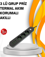 Hızlı Şarj Özellikli 3 USB Girişli Üçlü Priz - Görsel 5