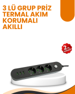 2 Metre Kablolu 3 USB Portlu Anahtarlı Üçlü Priz - Görsel 5