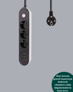 2 Metre Kablolu 3 USB Portlu Anahtarlı Üçlü Priz - Görsel 2