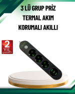 Akım Korumalı Anahtarlı USB Girişli Üçlü Priz - Görsel 5