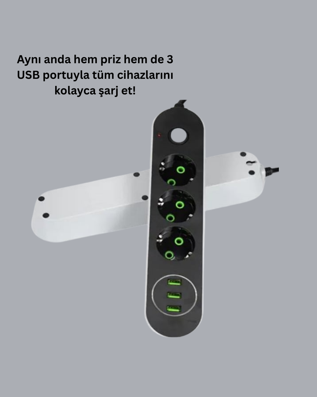 1210605_7-102.png 3 USB Çıkışlı Hızlı Şarjlı Anahtarlı Üçlü Priz - Görsel 1