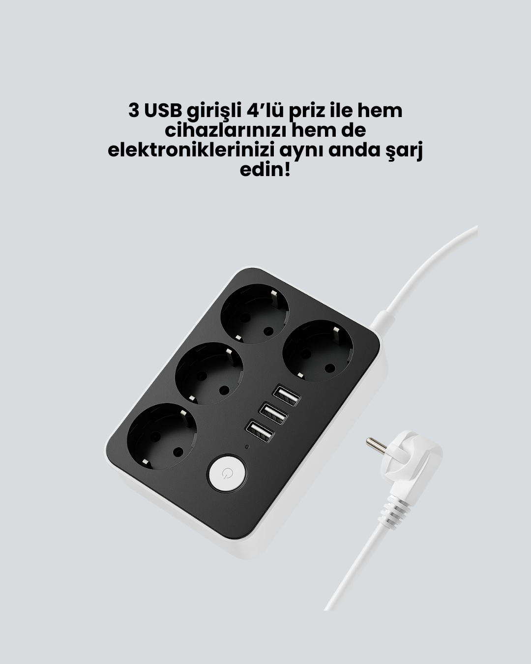 1210608_7-101.png 4.1A Hızlı Şarjlı Akım Korumalı 4 Priz ve 3 USB Çıkışlı Priz - Görsel 1